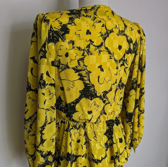 Maison Missy House 70s Peplum Maxi Dress Yellow Vneck Long Sleeve Size S/M - Picture 11 of 17